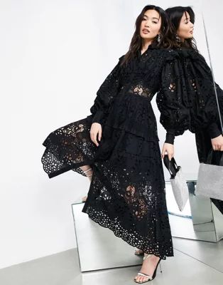 ASOS EDITION broderie shirt dress in black | ASOS (Global)