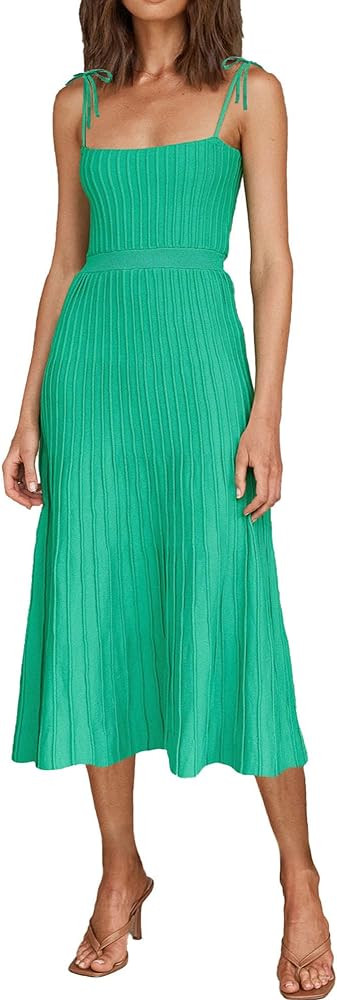 ARTFREE Womens Ribbed Knit Summer Maxi Dresses Tie Straps Square Neck Party Long Dress | Amazon (US)