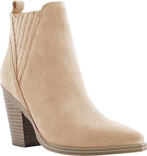 Chellysun Womens Pointed Toe Chelsea Ankle Boots Chunky Stacked Block Mid Heel Western Booties | Amazon (US)