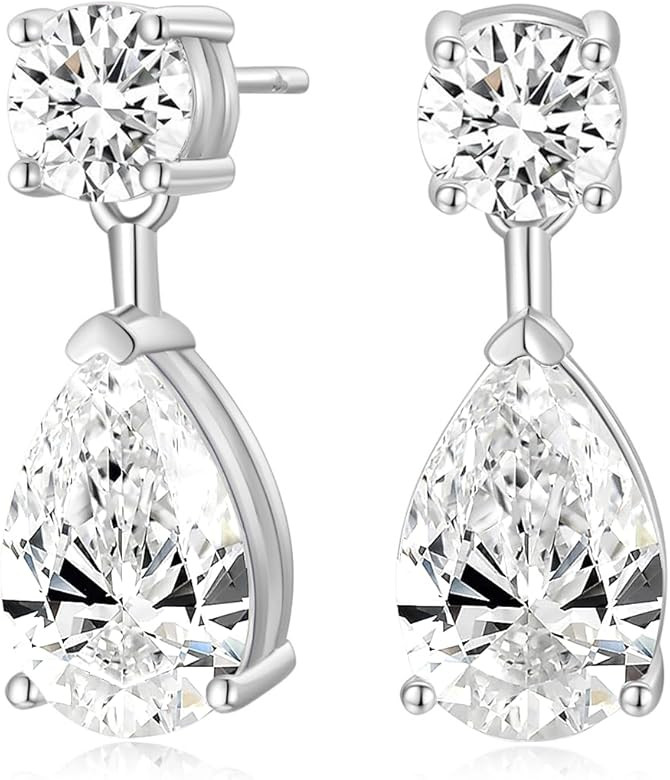 EAMTI Teardrop Wedding Earrings for Women Cubic Zirconia Dangle Bridal Earrings 925 Sterling Silv... | Amazon (US)