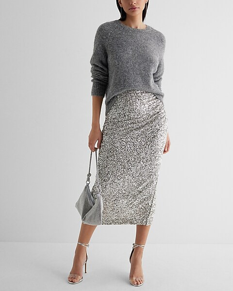 Super High Waisted Sequin Midi Pencil Skirt | Express