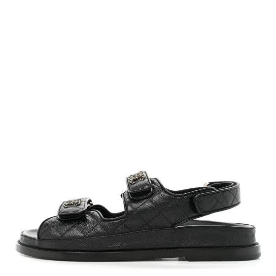 Grained Calfskin Velcro Dad Sandals 37.5 Black | FASHIONPHILE (US)
