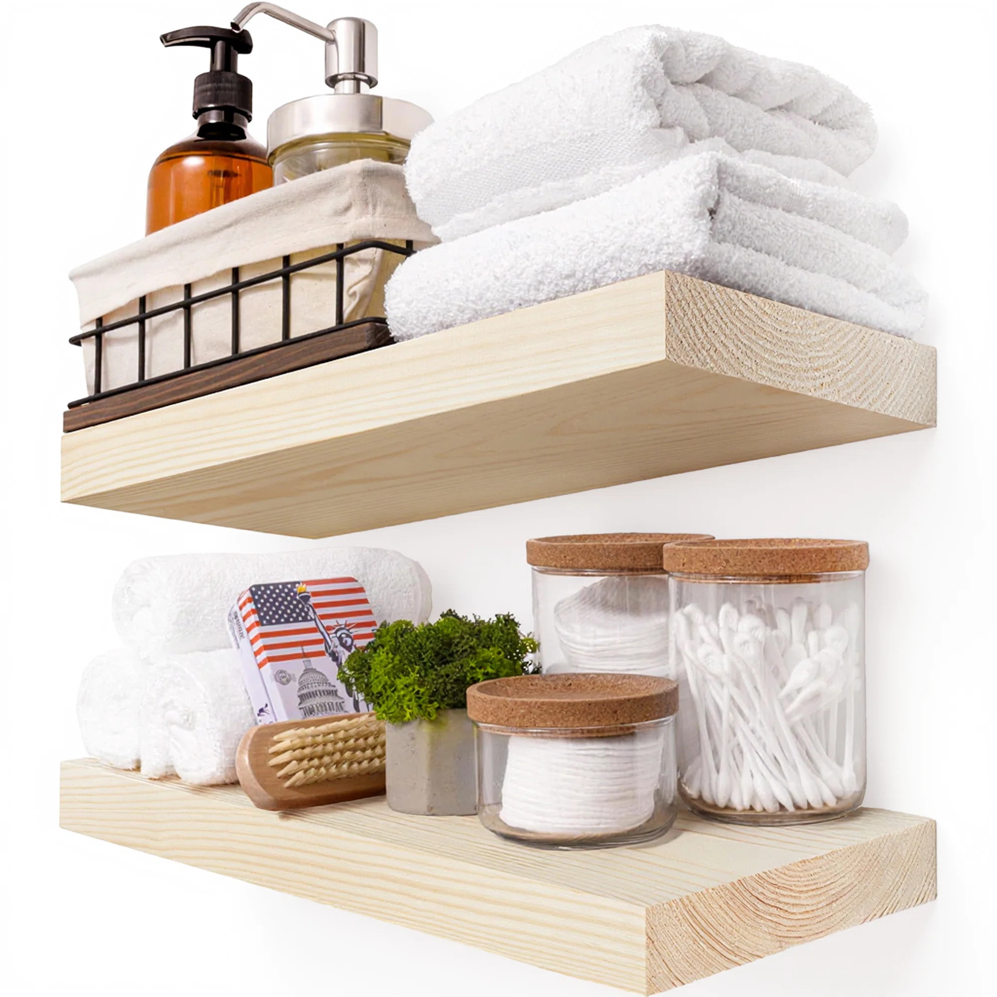 Solid Wood Floating Shelves, Wooden Shelves for Wall (Set of 2) | Wayfair North America