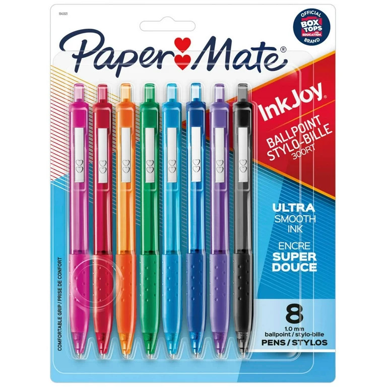 Paper Mate InkJoy Retractable Ballpoint Pen, 1.0 mm, Assorted Colors, 8 Count | Walmart (US)