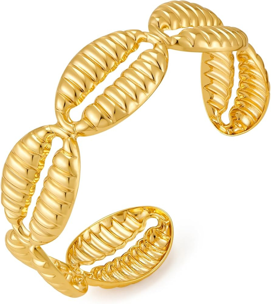 Gold Seashell Cuff Bracelets for Women Stackable Beach Surfer Striped Wave Bracelets Adjustable C... | Amazon (US)