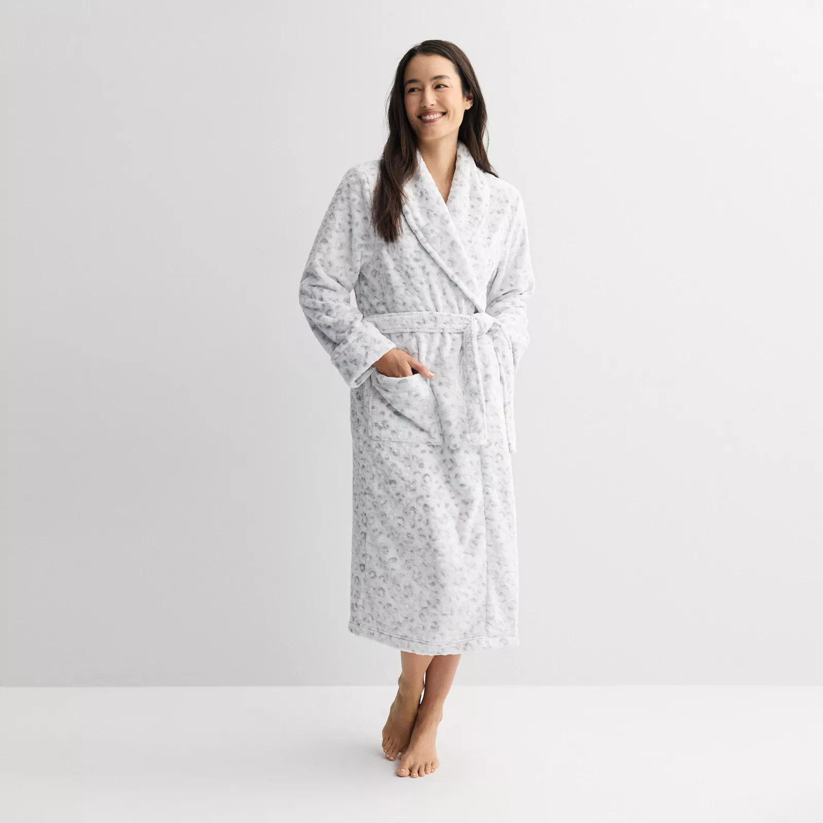 Women's Sonoma Goods For Life® Long Plush Wrap Robe, Size: Medium, Gray Tonal Leopard | Kohl's