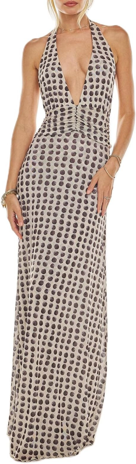 Y2k Womens Boho Floral Print Spaghetti Strap Maxi Bodycon Dress Summer Backless Dresses Beach Vac... | Amazon (US)