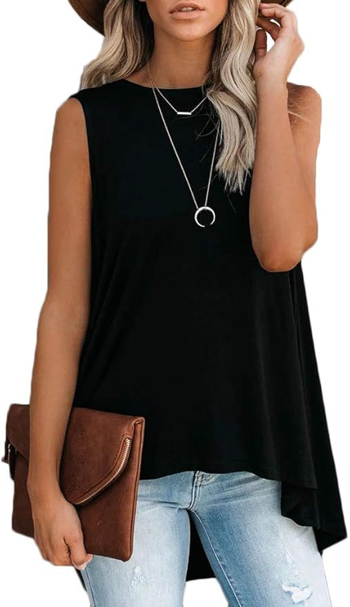 Poetsky Women's Soild Sleeveless Tunic Summer High Low Loose Tank Tops for Leggings | Amazon (US)