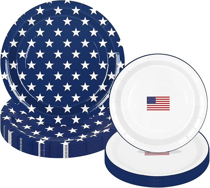 JarThenaAMCS 50Pcs 250th Anniversary Paper Plates Star 4th of July American Flag Disposable Plate... | Amazon (US)
