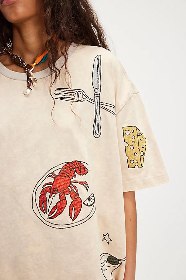 Denim and Bone Dinner Party Embroidered Tee | Free People (Global - UK&FR Excluded)