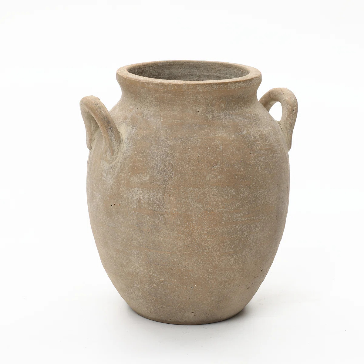 Rustic Antiqued Brown 12.6-Inch Tall Round Terracotta Vase with Handles | Wayfair North America