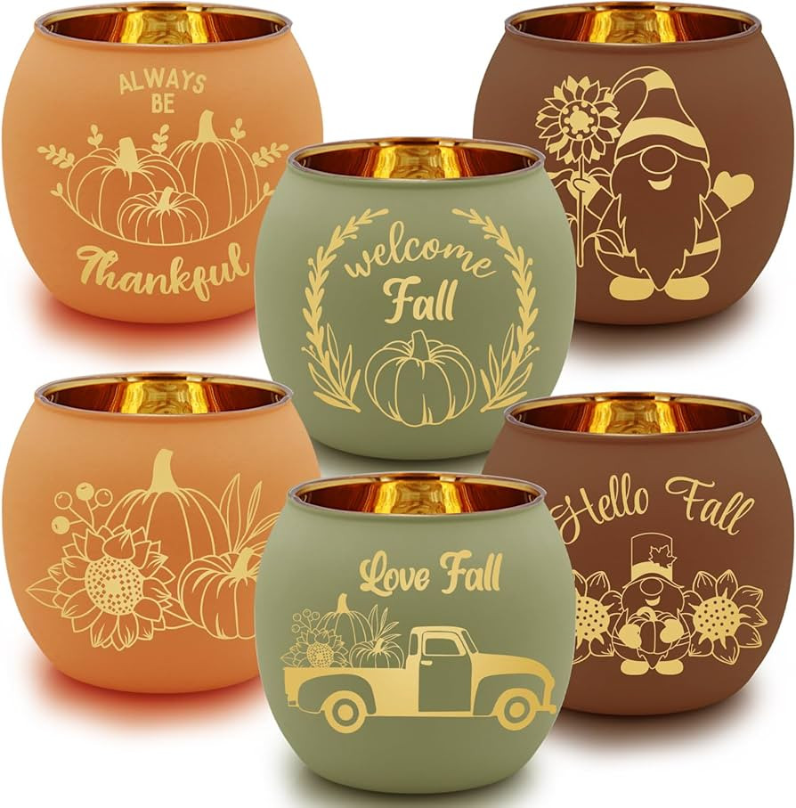 SHMILMH Thanksgiving Candle Holders Set of 6 Glass Votive Tealight Candle Holder for Fall Wedding... | Amazon (US)