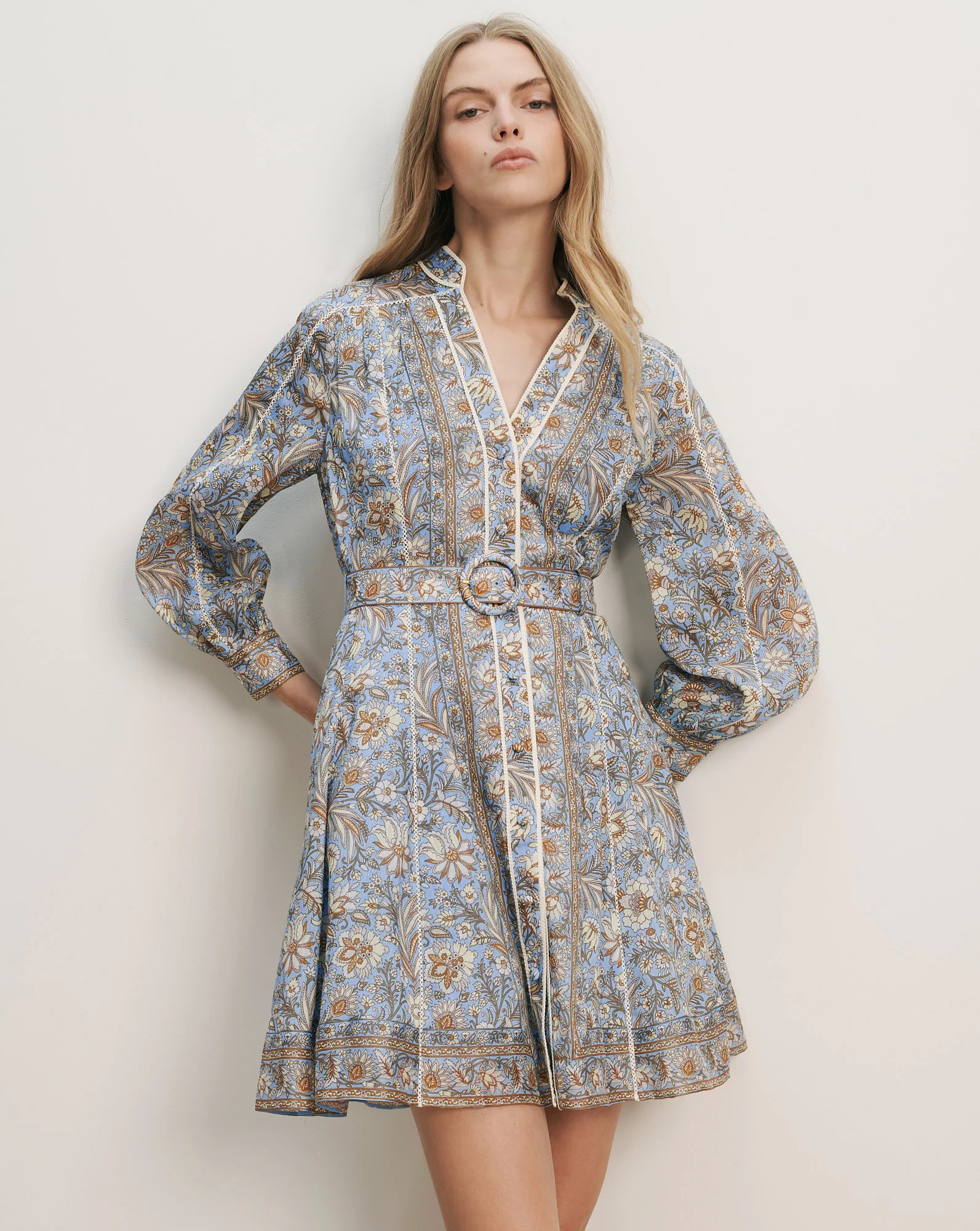 Veronica Beard Kumar Belted Mini Dress Blue Jay Multi | Veronica Beard