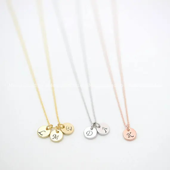 Custom Initial Disc Necklace/ Hand Stamped Letter Necklace, Rose Gold Coin Tag, Personalized Name Ne | Etsy (US)