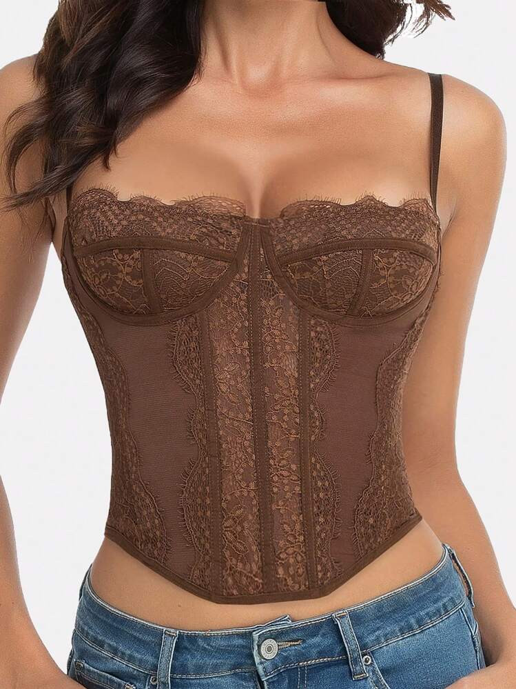1pc Cute Corset Tops For Women Going Out Lace Mesh Date Night Top Spaghetti Strap Party Club Top | SHEIN
