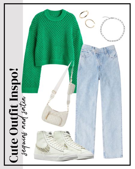 Fall outfit inspo with abercrombie jeans, Nike blazer sneakers, Walmart fashion bag,  hm sweater


#LTKstyletip #LTKunder50
