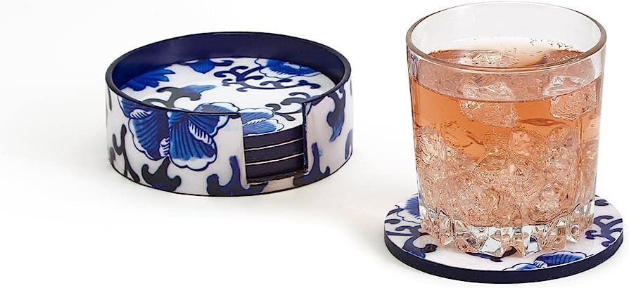 Two's Company Blue Willow Set of 4 Coasters with Holder | Amazon (US)