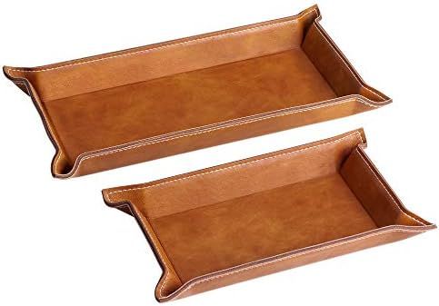 Navaris Faux Leather Tray Set - 2 Valet Organizer Trays for Bedside Table, Night Stand, Desk - Store | Amazon (US)