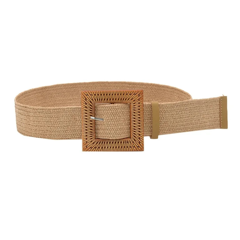 Women Belts For Dresses Elastic Straw Rattan Waist Band With Wood Buckle | Walmart (US)