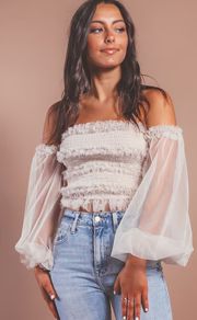 sheer devotion off the shoulder top - cream | RIFFRAFF