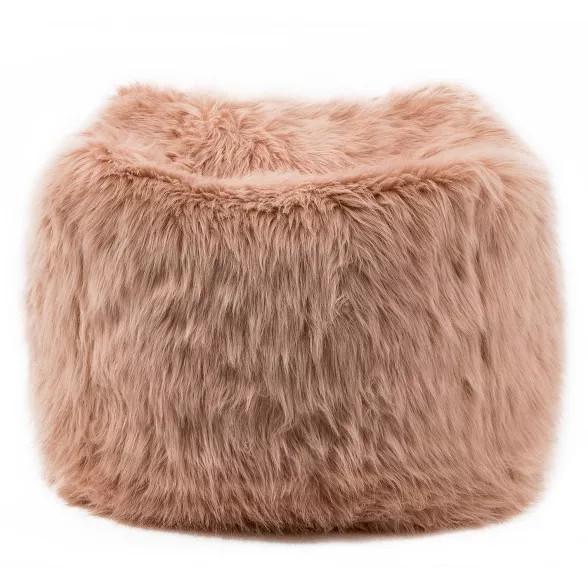 18" Faux Fur Square Pouf Ottoman Pink - WOVENBYRD | Target