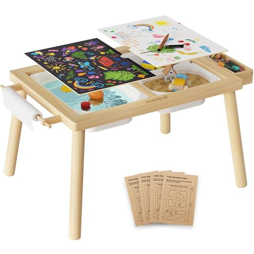 Easyego Wooden Sensory Table – Multifunctional Sand & Water Table with Double-Sided Lid, Paper Roll, Storage Box, Transparent & Game Board, and Foldable Bins for Kids' Indoor & Outdoor Play | Amazon (US)