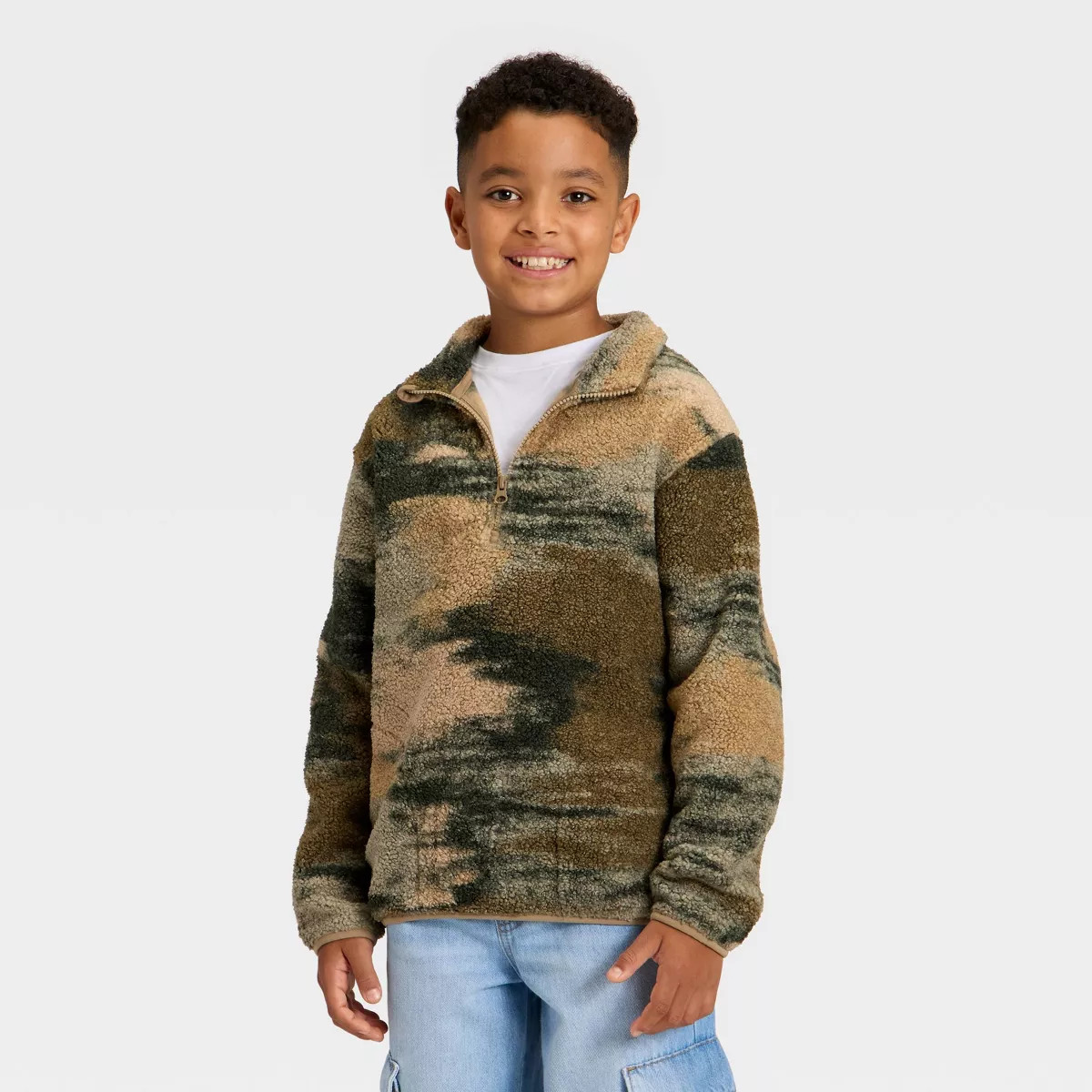 Boys' Abstract Printed Faux Shearling Quarter Zip Jacket - Cat & Jack™ | Target