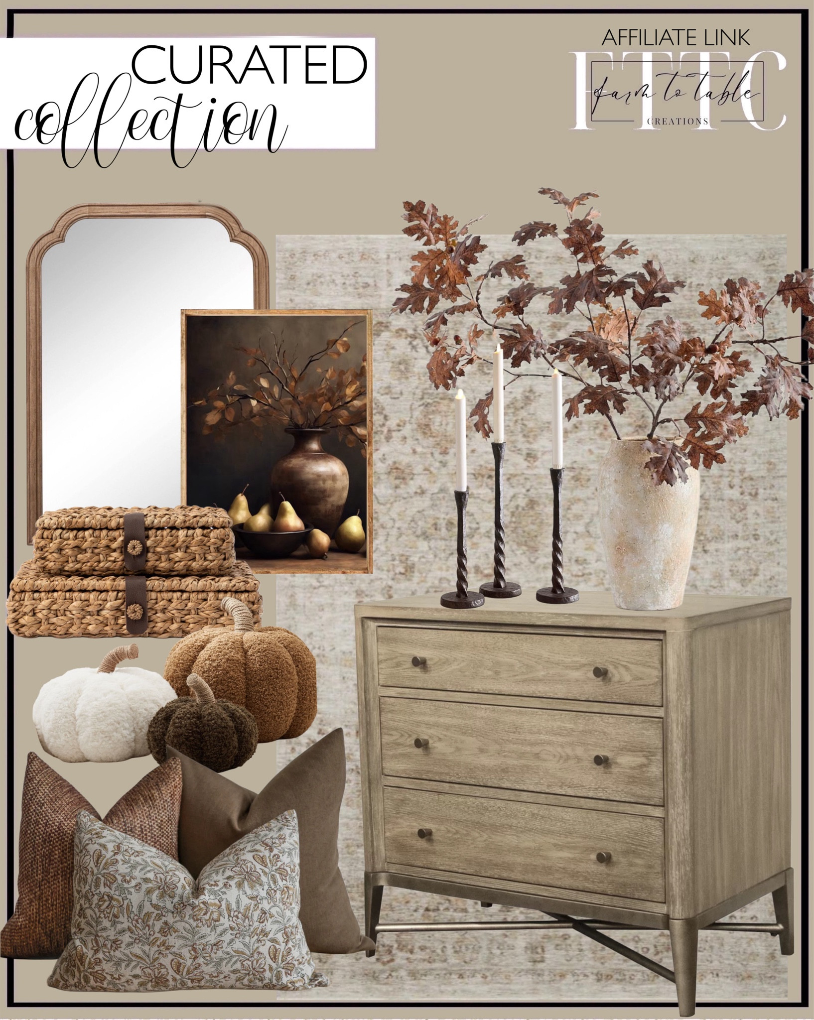 Curated Collection. Follow @farmtotablecreations on Instagram for more inspirational.

Regan Metal Nightstand. Amber Lewis x Loloi Honora Beige/Spice Area Rug. French Country Wall Mirror. Autumn Stems & Pears Canvas Art. Faux Oak Branch with Acorns. Corinne Woven Box. Cozy Pumpkin Pillows. Indian Summer Pillow Combo. Easton Forged Iron Candle Holder.  Artisan Vase  

Seasonal Decor | Bedroom corner | Coffee Table Decor | Fall Decor | Fall Stem Sale | Target Finds | Skinny Bench | Bedroom | Living Room | Breakfast Nook | Amazon Home | Target Sale | Loloi Rugs | Magnolia Home | console table | console table styling | faux stems | entryway space | home decor finds | neutral decor | entryway decor | cozy home | affordable decor |  home decor | home inspiration | fall stems | fall console | spring vignette | fall decor | fall decorations | console styling | entryway rug | cozy moody home | moody decor | neutral home



#LTKHome #LTKSaleAlert #LTKFindsUnder50