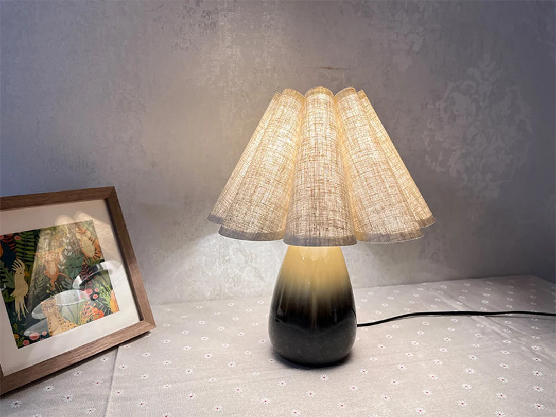 Handmade Pleated Lamp Shade for Table Lamp, Natural Linen Shades for Floor Lamps, Vintage Petal L... | Etsy (US)