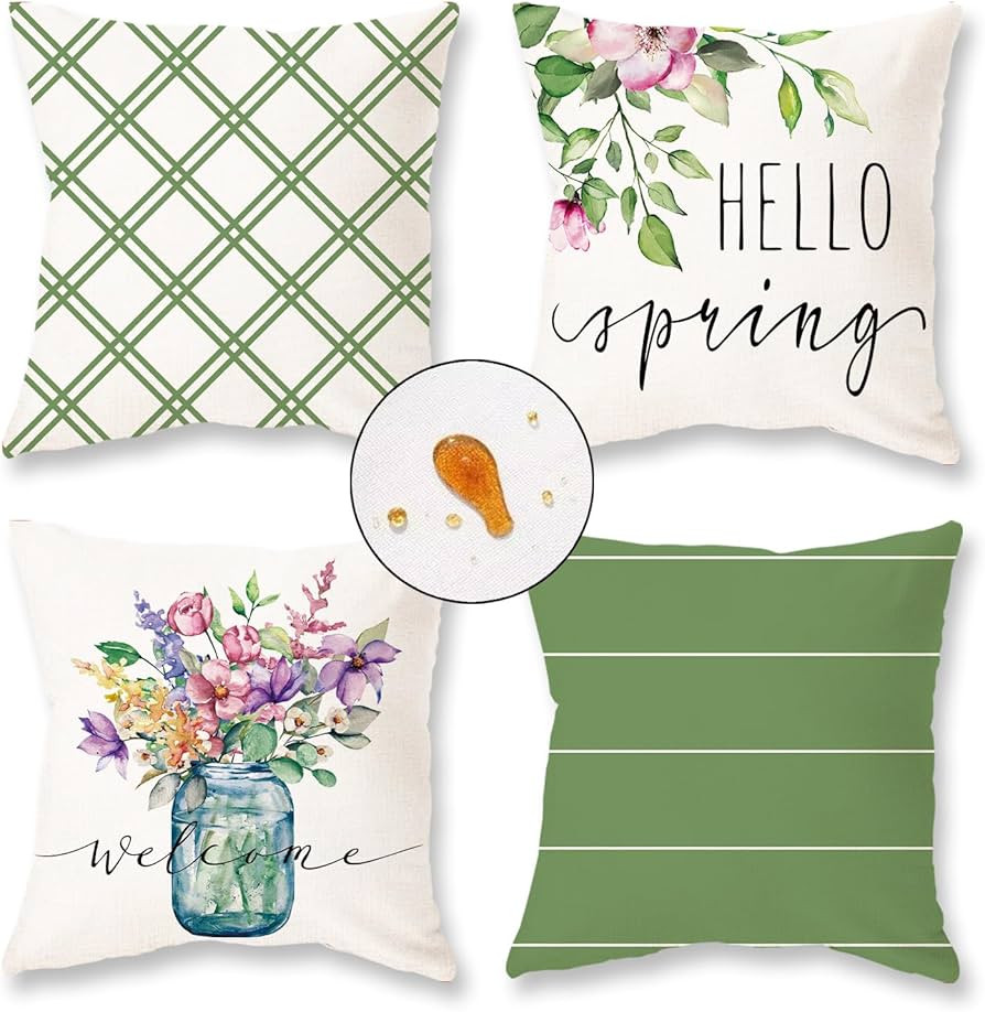 ONWAY Spring Pillow Covers 18x18 Set of 4 Spring Floral Waterproof Farmhouse Decorations Outdoor ... | Amazon (US)