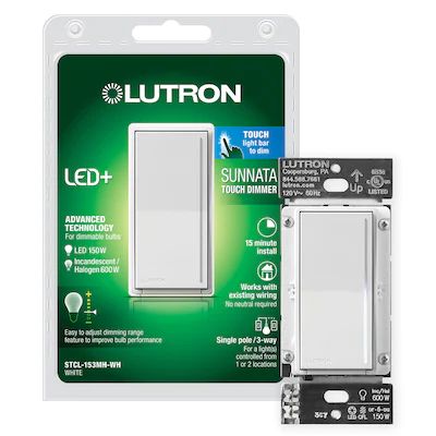 Lutron Sunnata Multi-location LED Illuminated Touch Light Dimmer Switch, White | Lowe's