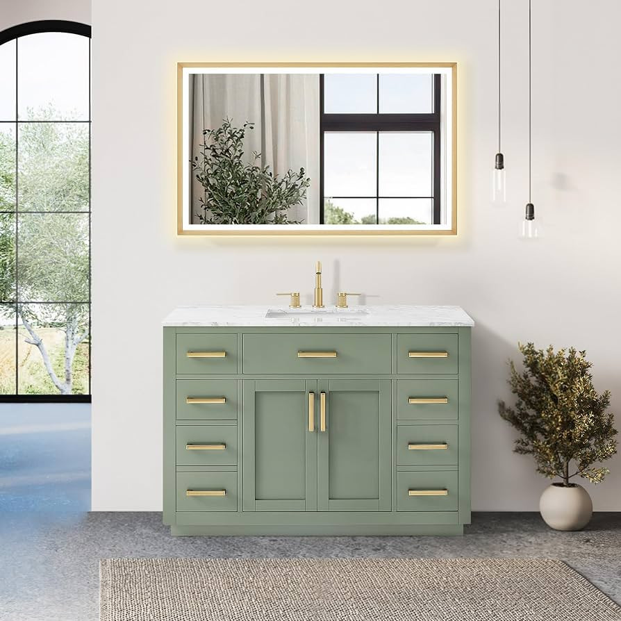 ALTAIR 48 Inch Bathroom Vanity with Sink Mordern Pedestal Single Vanities Vintage Green Large Sto... | Amazon (US)