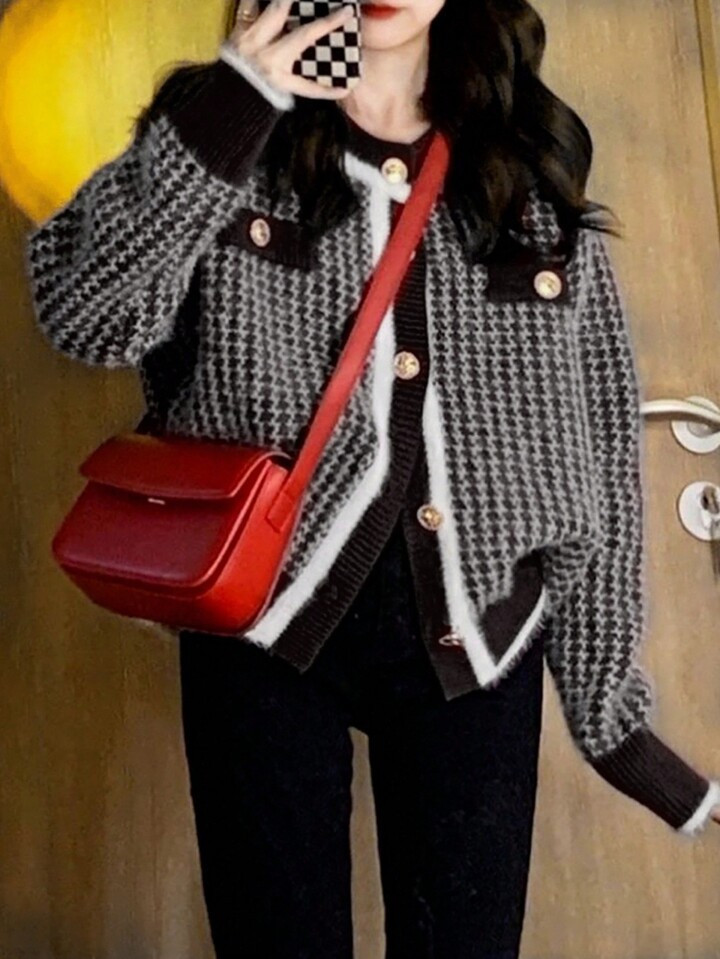 Plaid Button Cardigan | SHEIN
