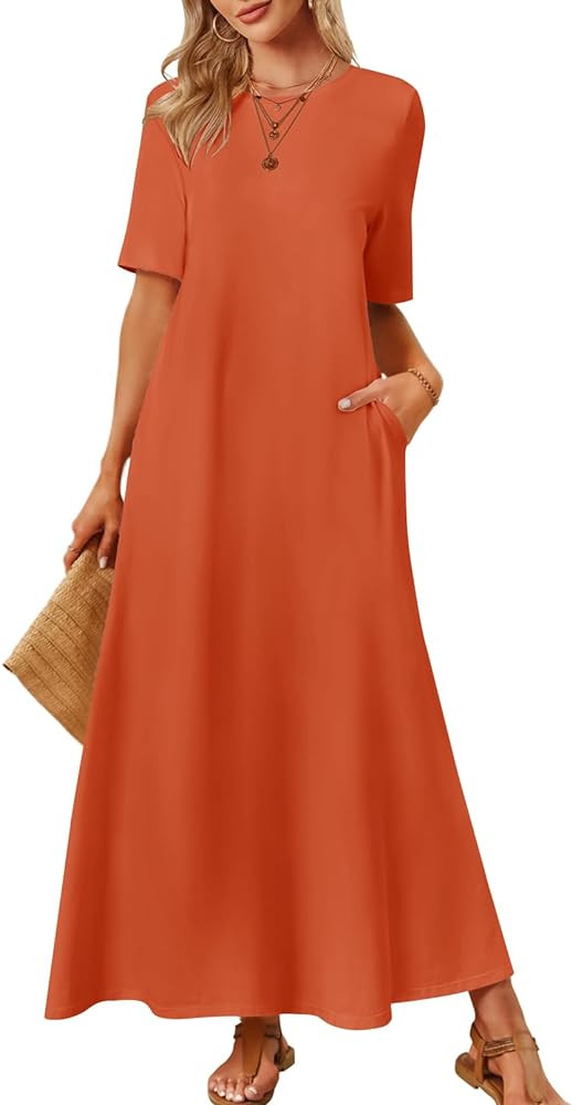 MEROKEETY Women's 2024 Summer Short Sleeve Maxi Dress Casual Crewneck Swing A Line Long T Shirt D... | Amazon (US)