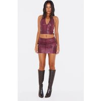 Burgundy Washed Faux Leather Seam Detail Low Rise Micro Mini Skirt | PrettyLittleThing US