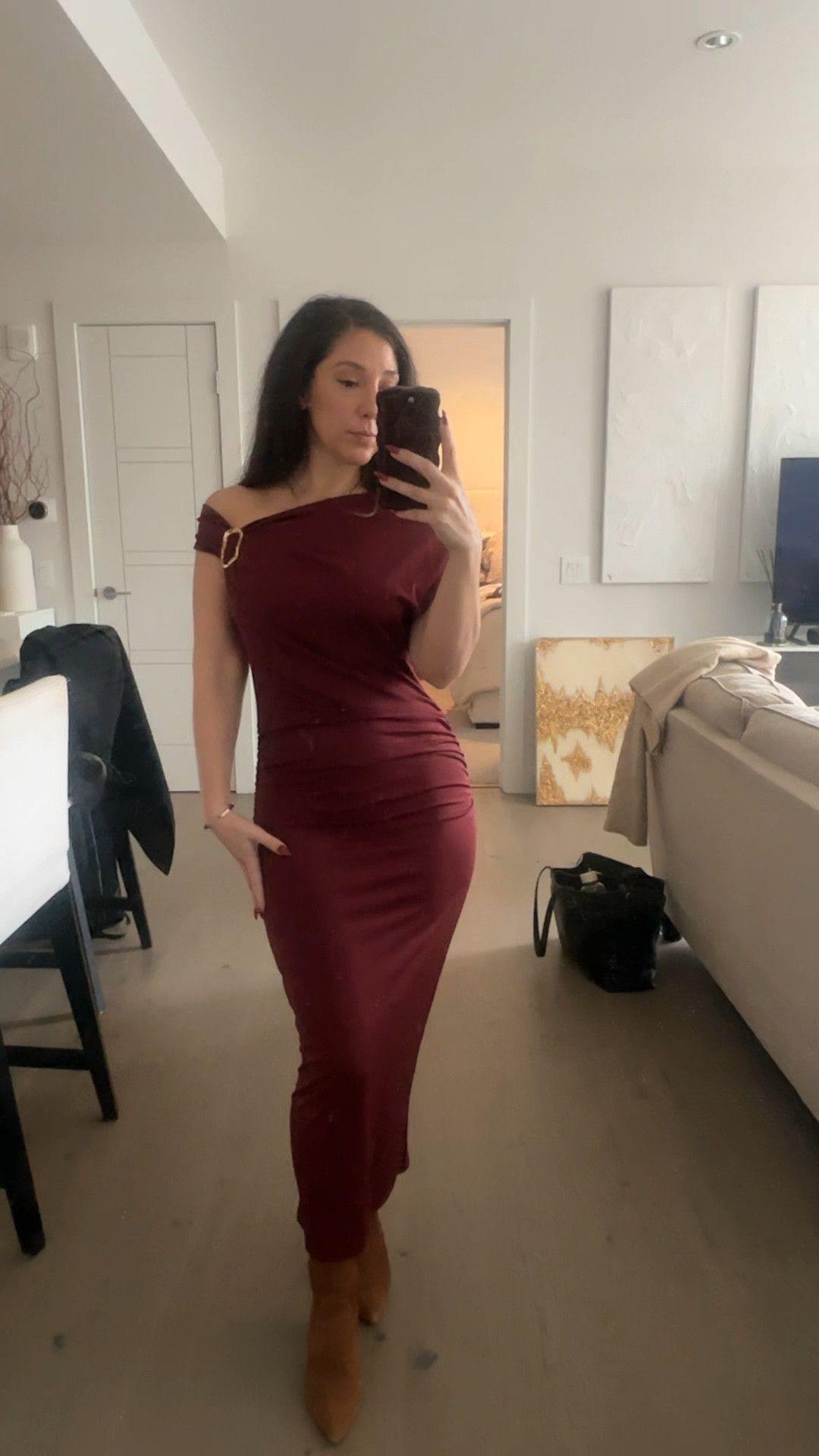 This is much better in person than online the color is like a wine red / burgundy and perfect for the holidays. The material is a little stretchy but not super thin. I got a size small  

#LTKSeasonal #LTKStyleTip #LTKHoliday