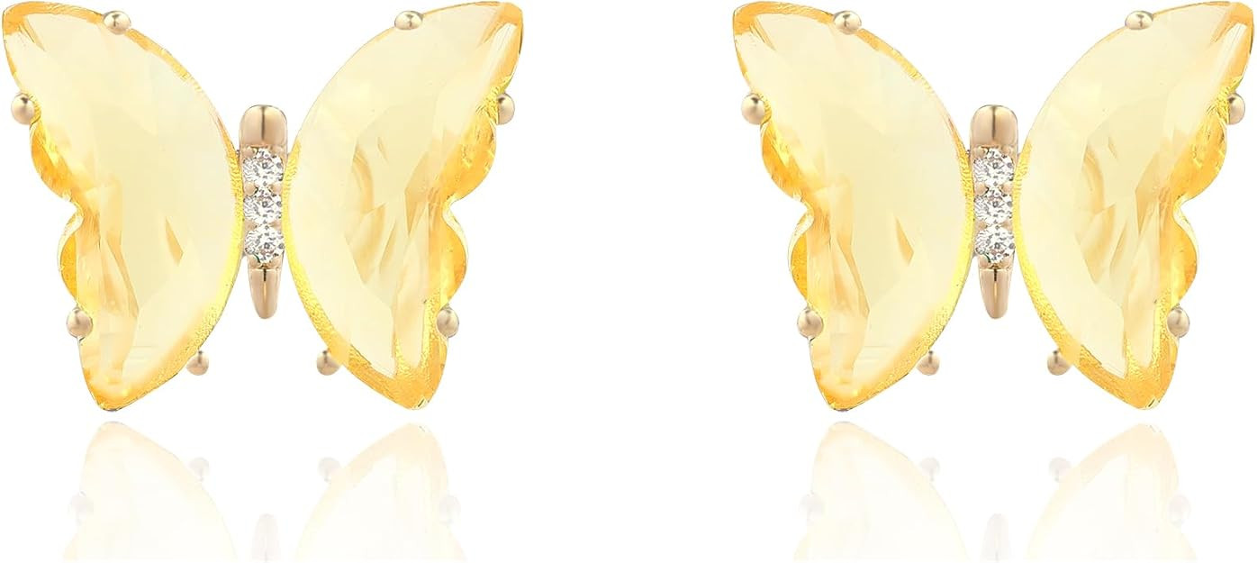 YOQUCOL Butterfly Shape Crystal Gold Stud Earrings for Women | Amazon (US)