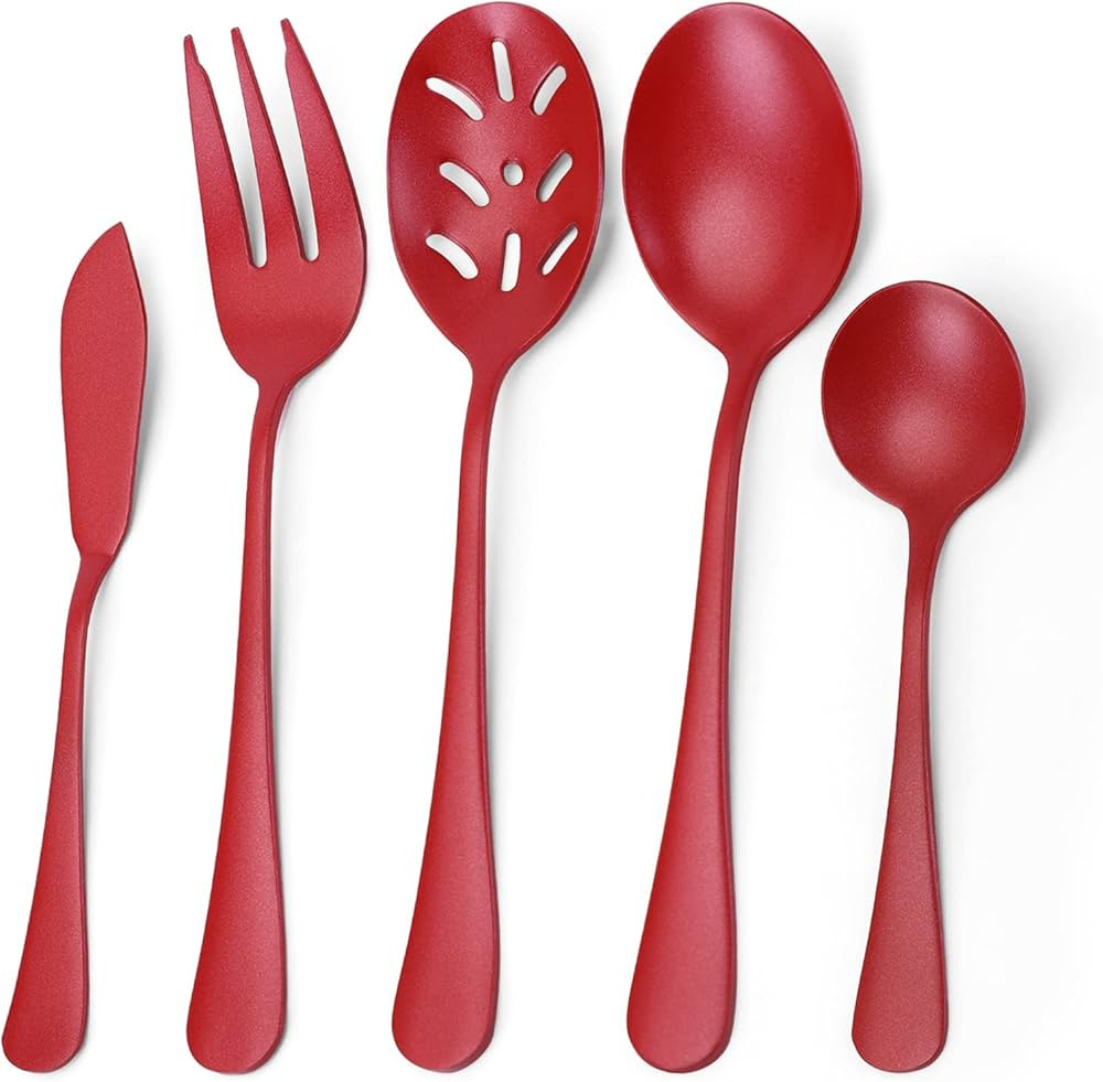 Bysta Serving Utensils Set, Red 5-Piece Hostess Set, Stainless Steel Silverware Flatware Cutlery ... | Amazon (US)