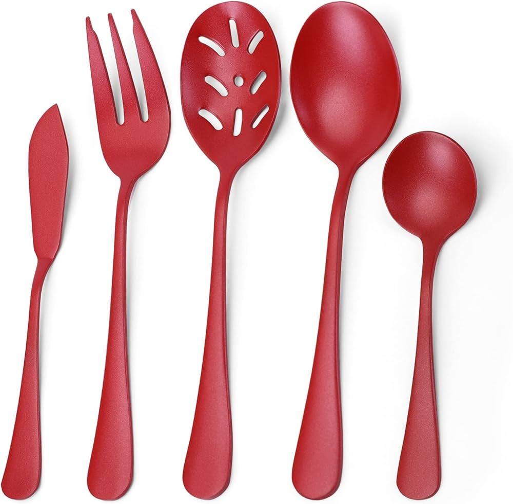 Bysta Serving Utensils Set, Red 5-Piece Hostess Set, Stainless Steel Silverware Flatware Cutlery ... | Amazon (US)