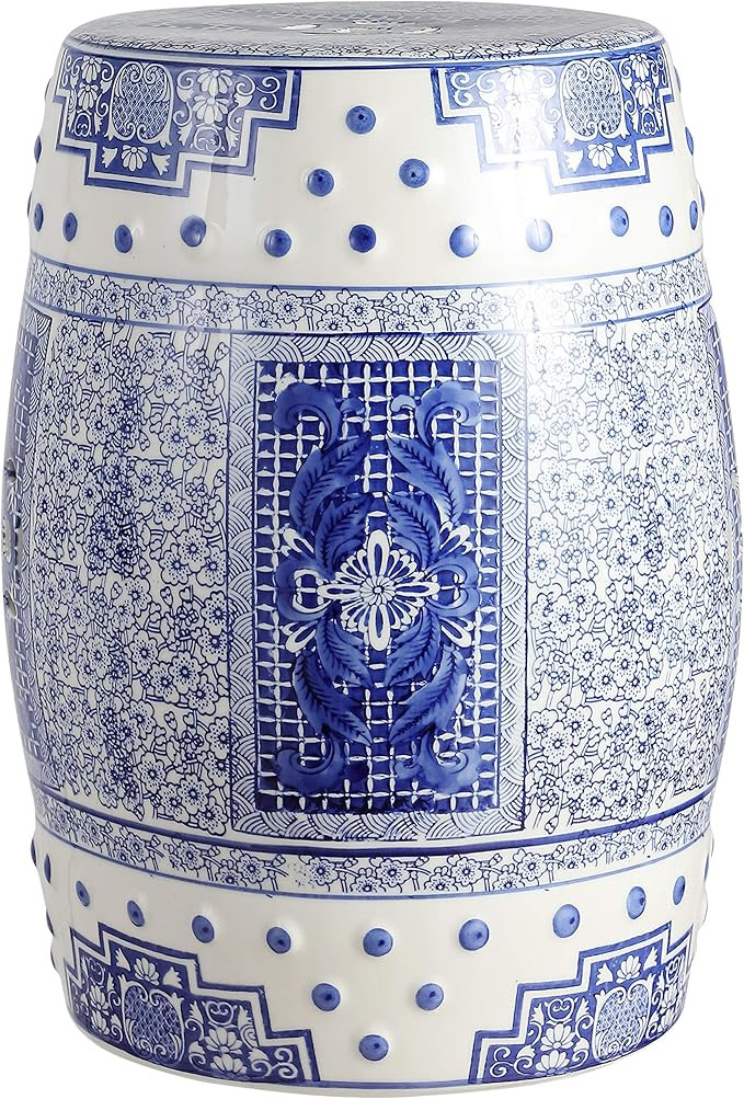 JONATHAN Y TBL1003A Acanthus 17.8" Chinoiserie Ceramic Drum Indoor/Outdoor Garden Stool, Bohemian... | Amazon (US)