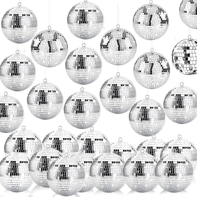 Pextian 50pcs Mirror Disco Ball, Christmas Disco Ball Ornaments, Silver Disco Ball Decor, Hanging... | Amazon (US)