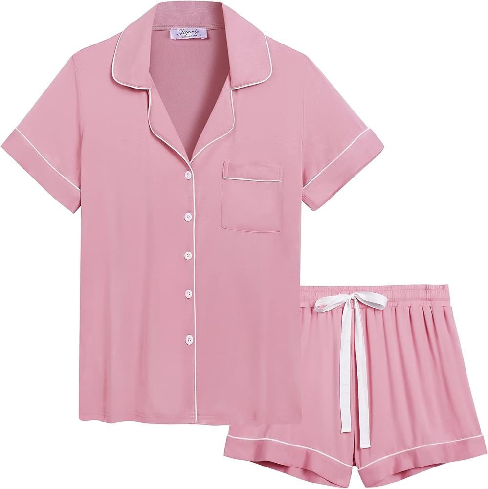 Joyaria Womens Viscose Pajama Button Down Short Sleeve Pj Set-Small-XXL | Amazon (US)