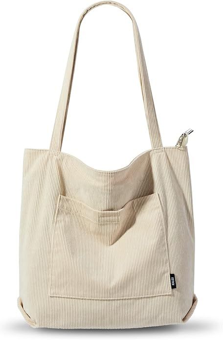 KALIDI Women Corduroy Tote Bag Large Shoulder Tote Bag with Zipper Pocket Casual Hobo Handbag Big... | Amazon (US)