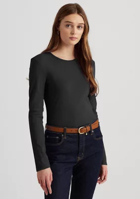 Lauren Ralph Lauren Women's Stretch Long-Sleeve Tee, Black, Medium | Belk