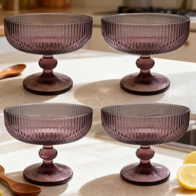 Vintage Embossed Glass Footed Dessert Bowl Set - Elegant Ice Cream, Trifle, Salad, And Candy Serving Bowls For Home, Party, And Wedding | Wayfair North America
