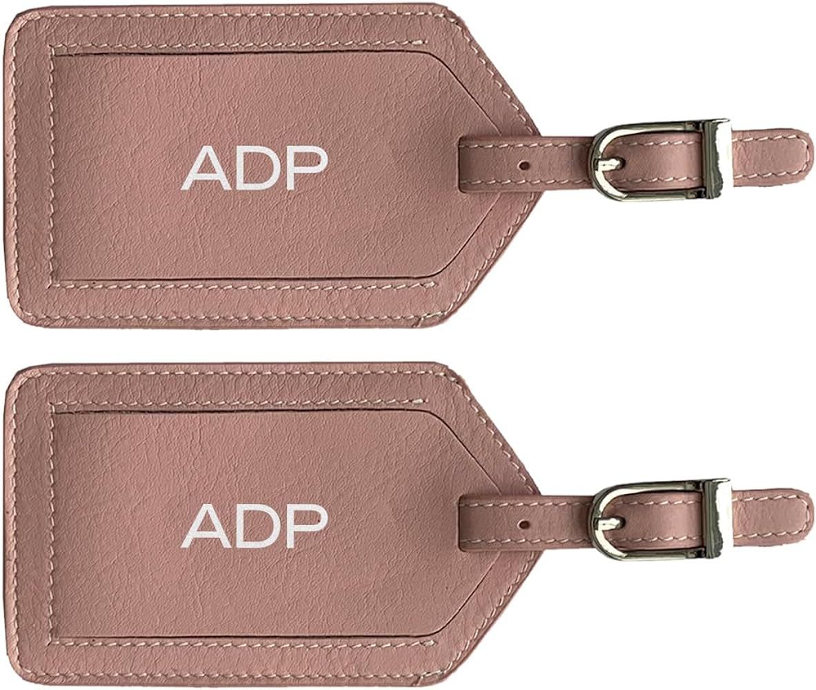 Personalized Monogrammed Leather Luggage Tags - 2 Pack | Amazon (US)