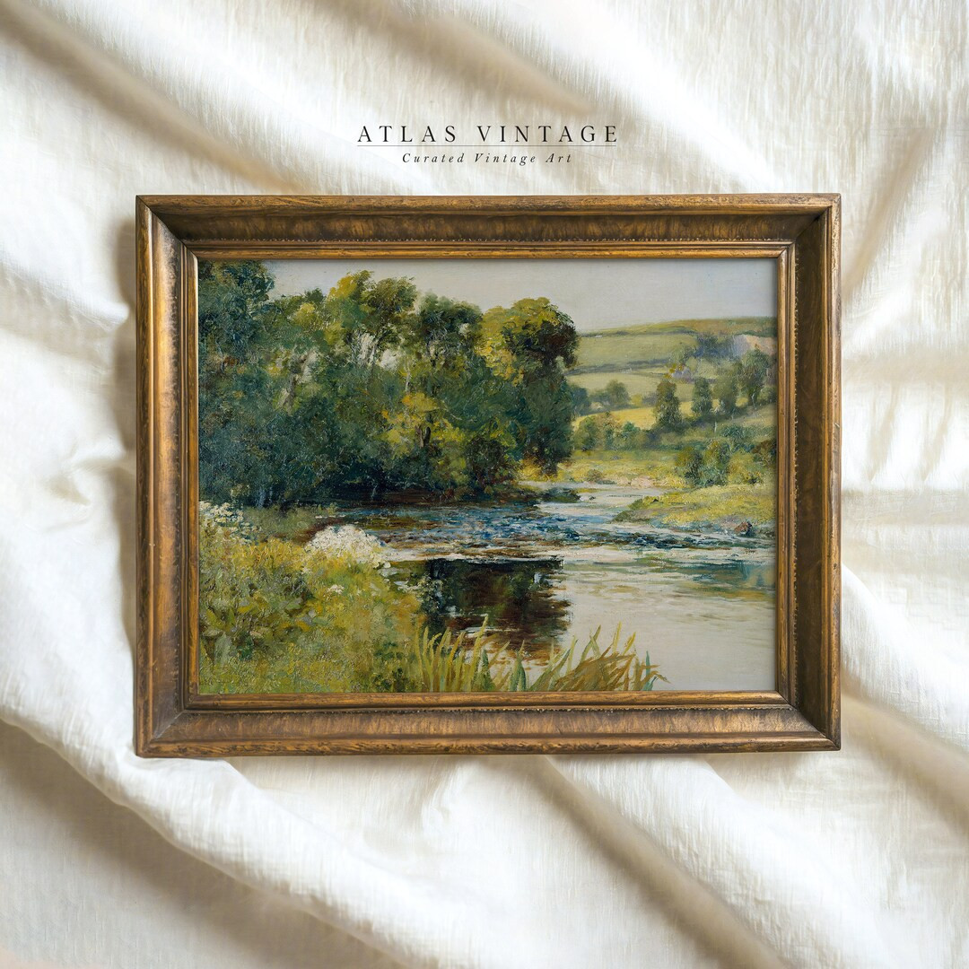 Vintage Summer Lake Landscape Print - Antique Rustic Lake Oil Painting - Printable Wall Art - Sce... | Etsy (US)