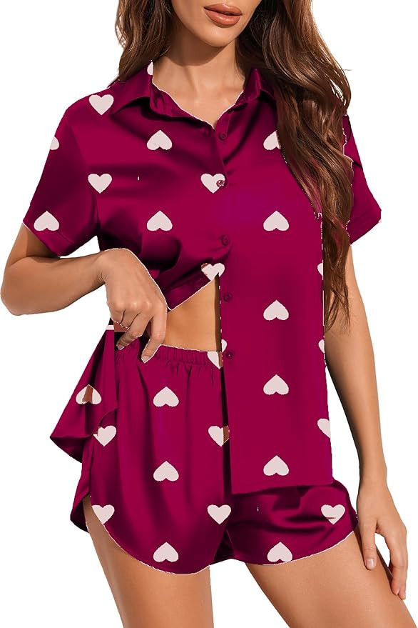Ekouaer Silk Pajamas for Women Short Sleeve Satin Pajama Set 2 Piece Button Down Loungewear S-XXL | Amazon (US)
