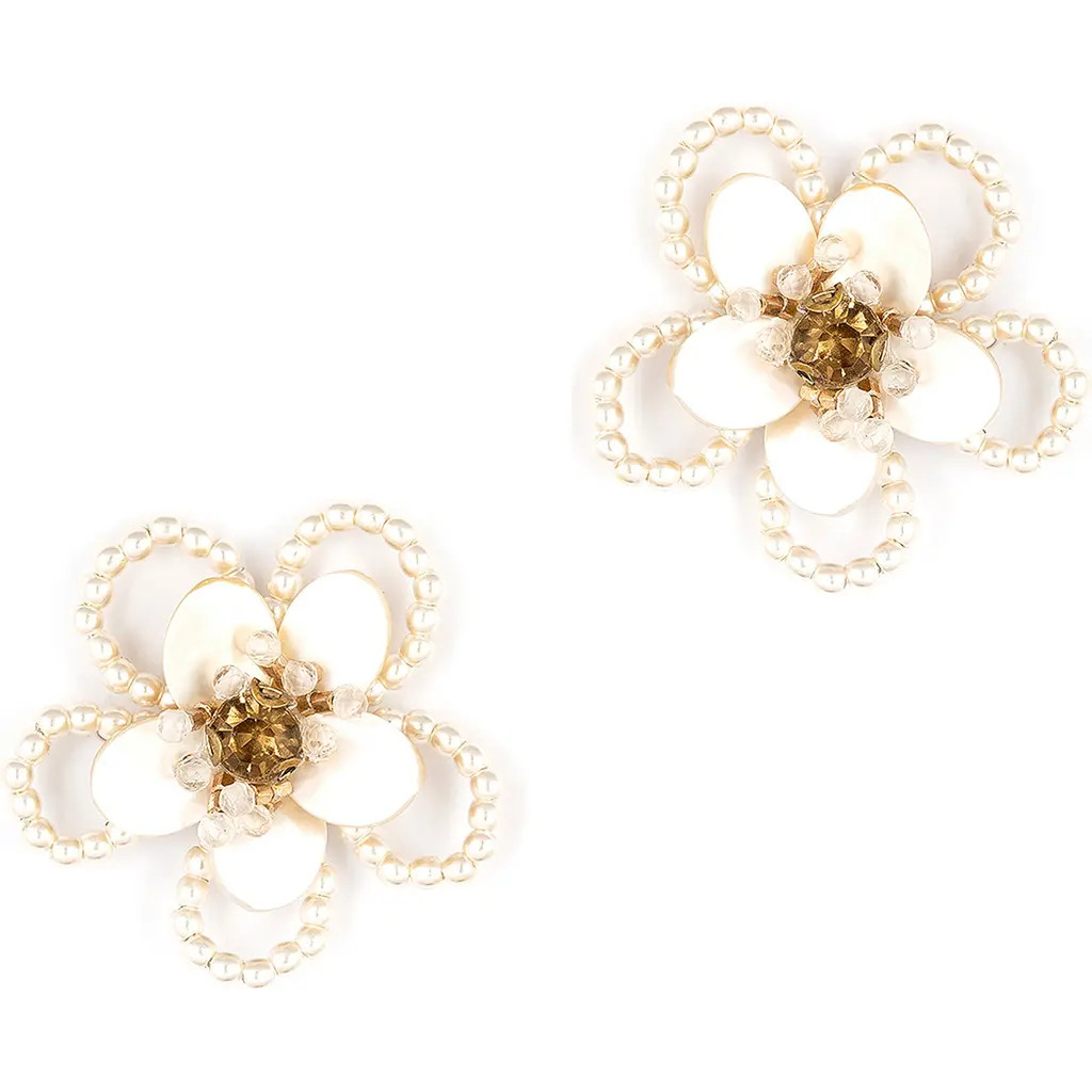 Deepa Gurnani Hattie Flower Stud Earrings in Ivory at Nordstrom | Nordstrom