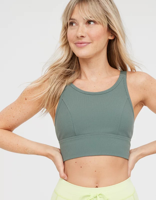 OFFLINE By Aerie Ribbed High Neck Sports Bra | Aerie